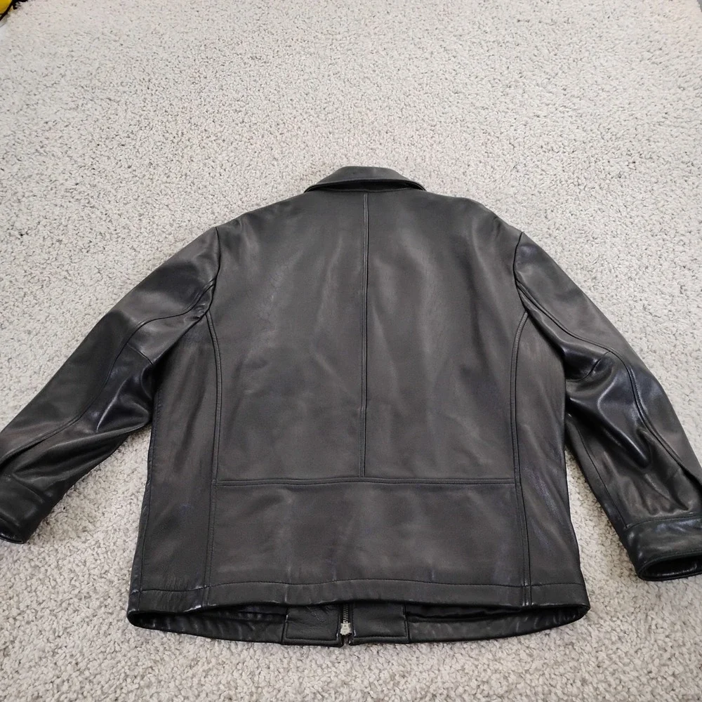 Vintage Banana Republic Jacket Mens Medium Black Leather Zip Biker Coat 90s Moto